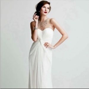 David’s Bridal DB Studio Long Mesh Dress with Illusion Beaded Neckline